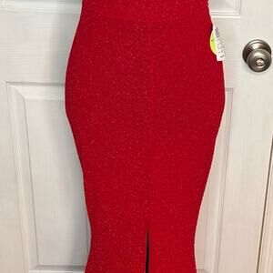 NWT SZ SM Windsor formal dress|RED|sparkle|mermaid|spaghetti strap|slit|train|